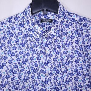 Saks Fifth Avenue Shirt Mens XL Floral Blue, White Cotton